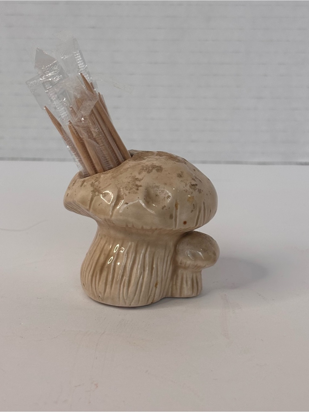 Vtg Enesco? 70’s Ceramic Mushroom  Toothpick Holder